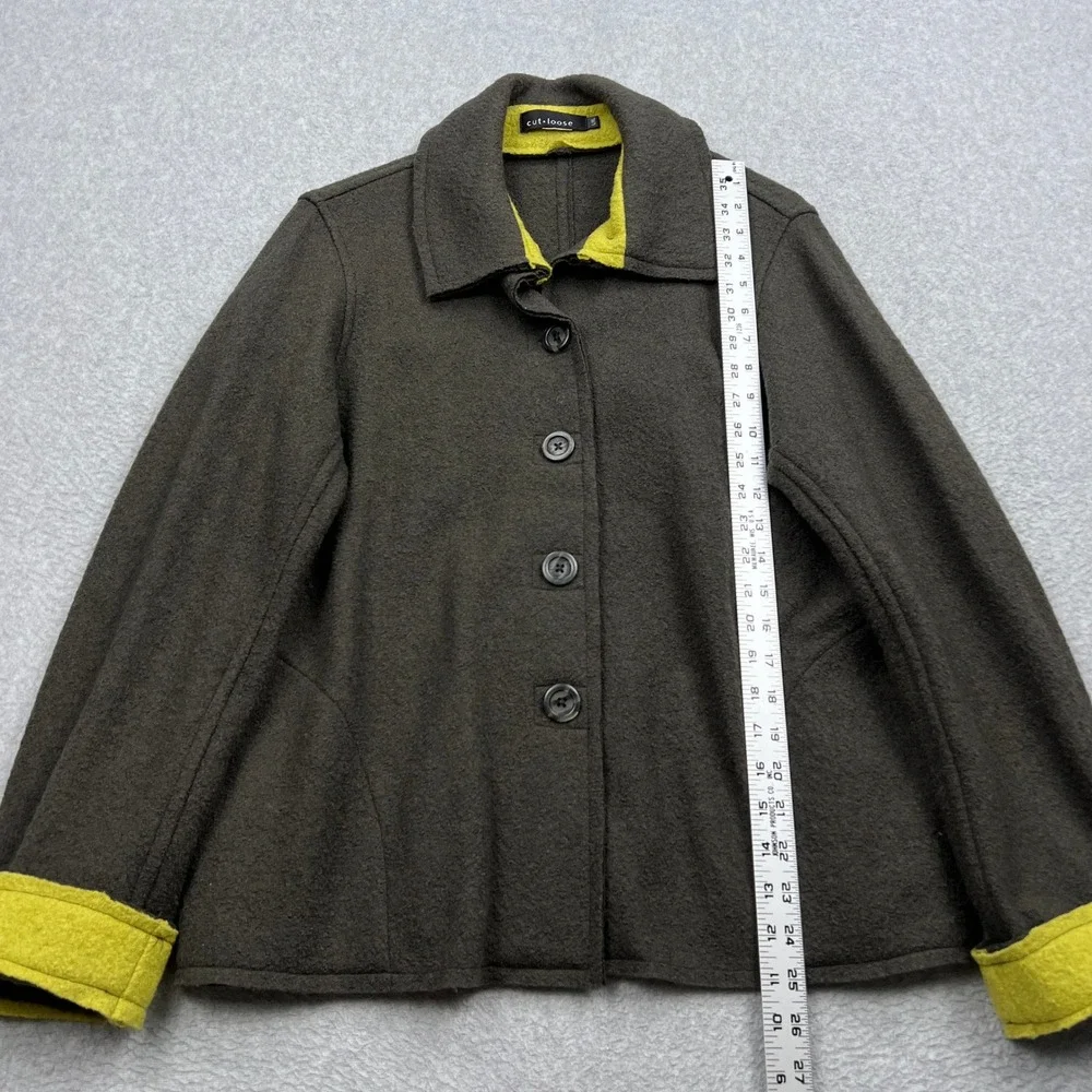 Cut Loose Boiled Wool Jacket Womens L/XL Brown Button Front Contrast Trim Blazer